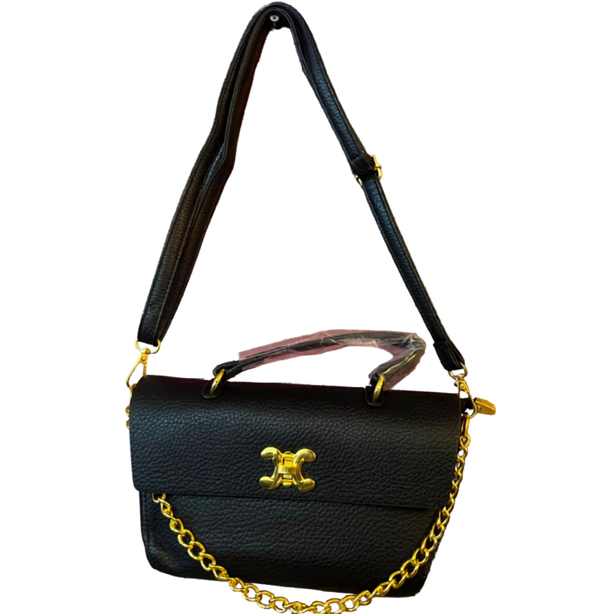 Cartera de mano con broche dorado y cadena - Negro