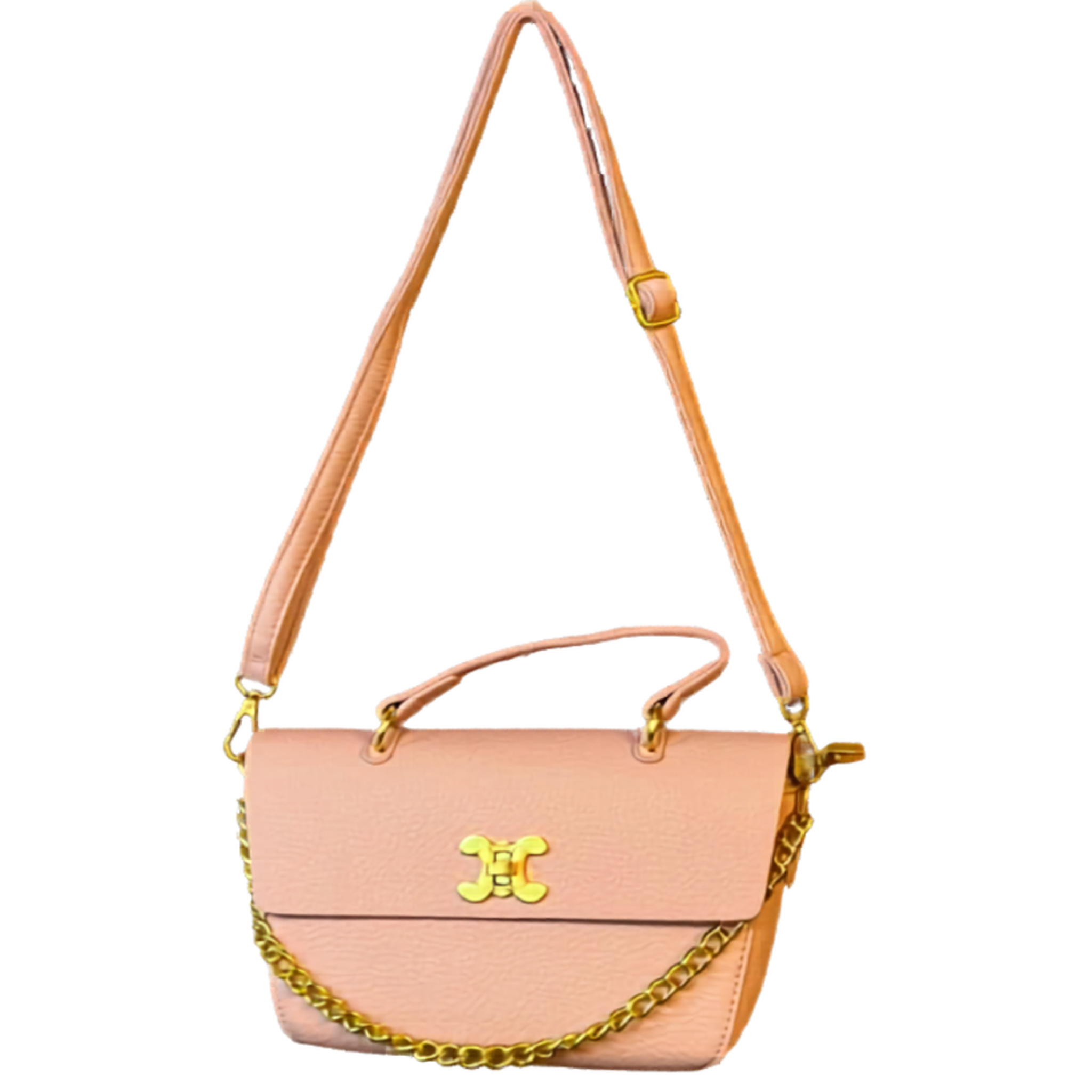 Cartera de mano con broche dorado y cadena - Rosa