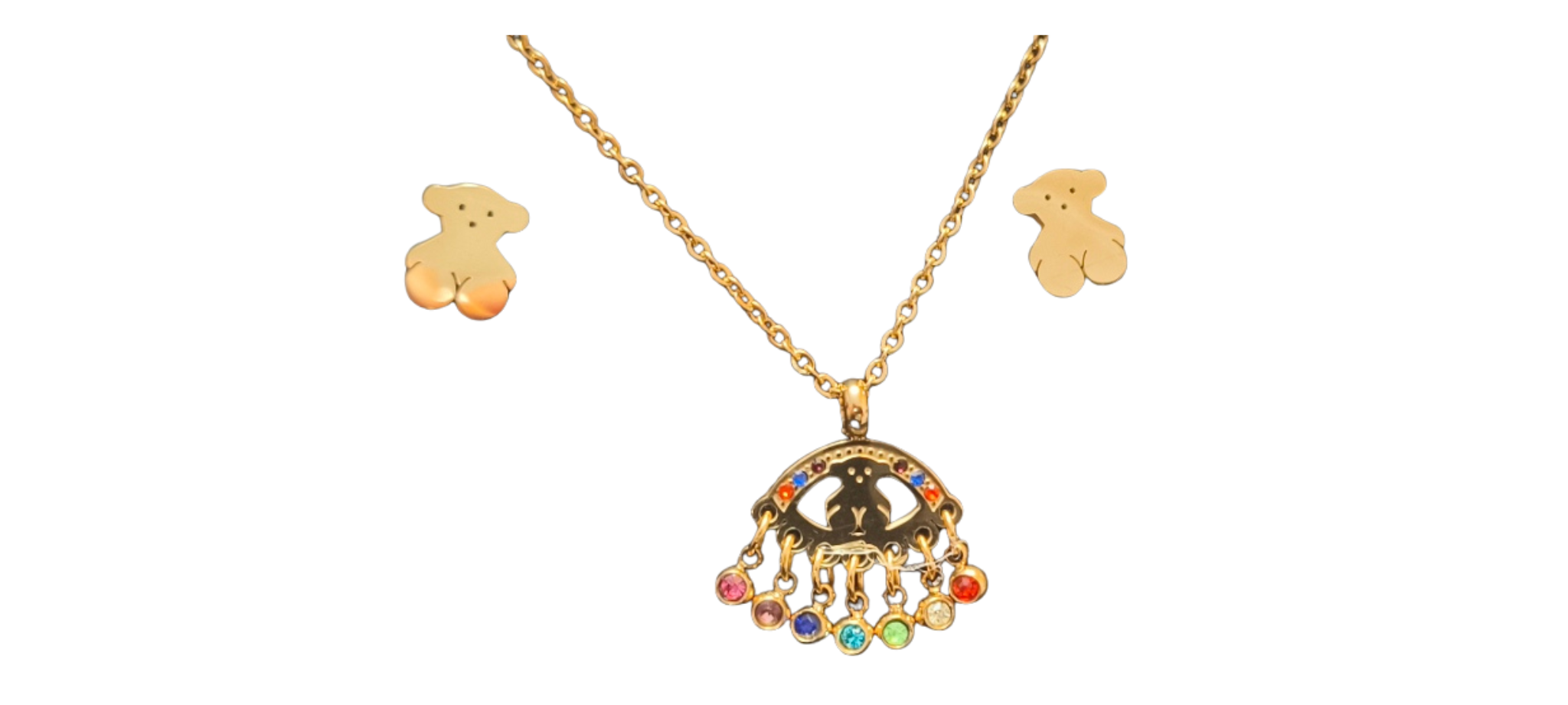 Set Dorado Osito con Colgante Multicolor – Ternura y Estilo en un Solo Look