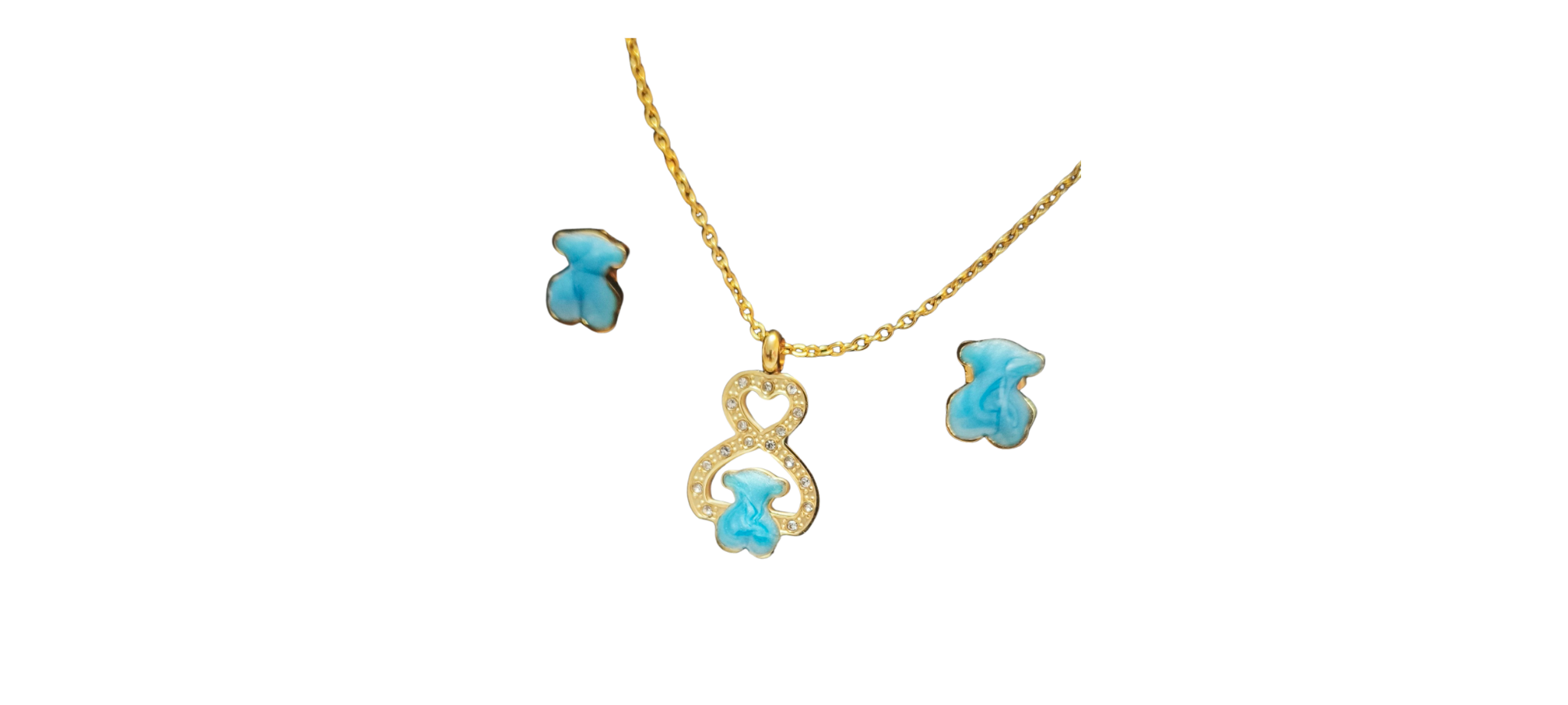 Set Dorado Osito Azul con Infinito – Amor Eterno y Dulzura en un Diseño Único