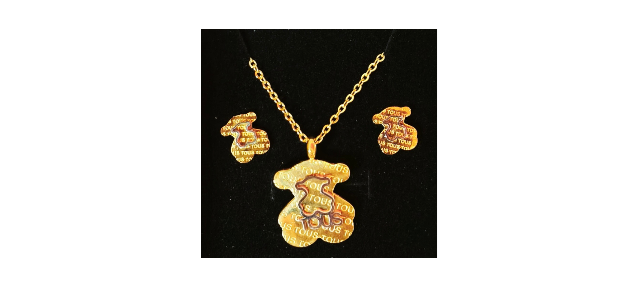 Set Collar y Aros Osito Dorado con Diseño Grabado ✨🐻