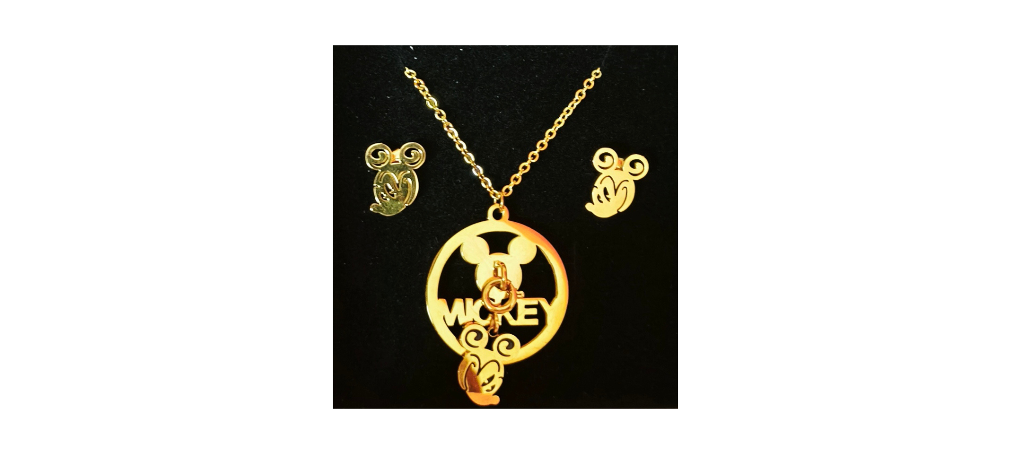 Set Collar y Aros Mickey Dorado con Diseño Elegante ✨🐭