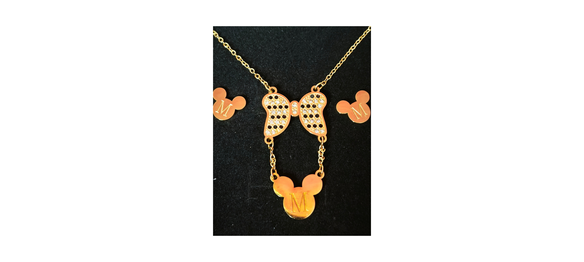 Set Collar y Aros Mickey con Moño de Cristales ✨🐭