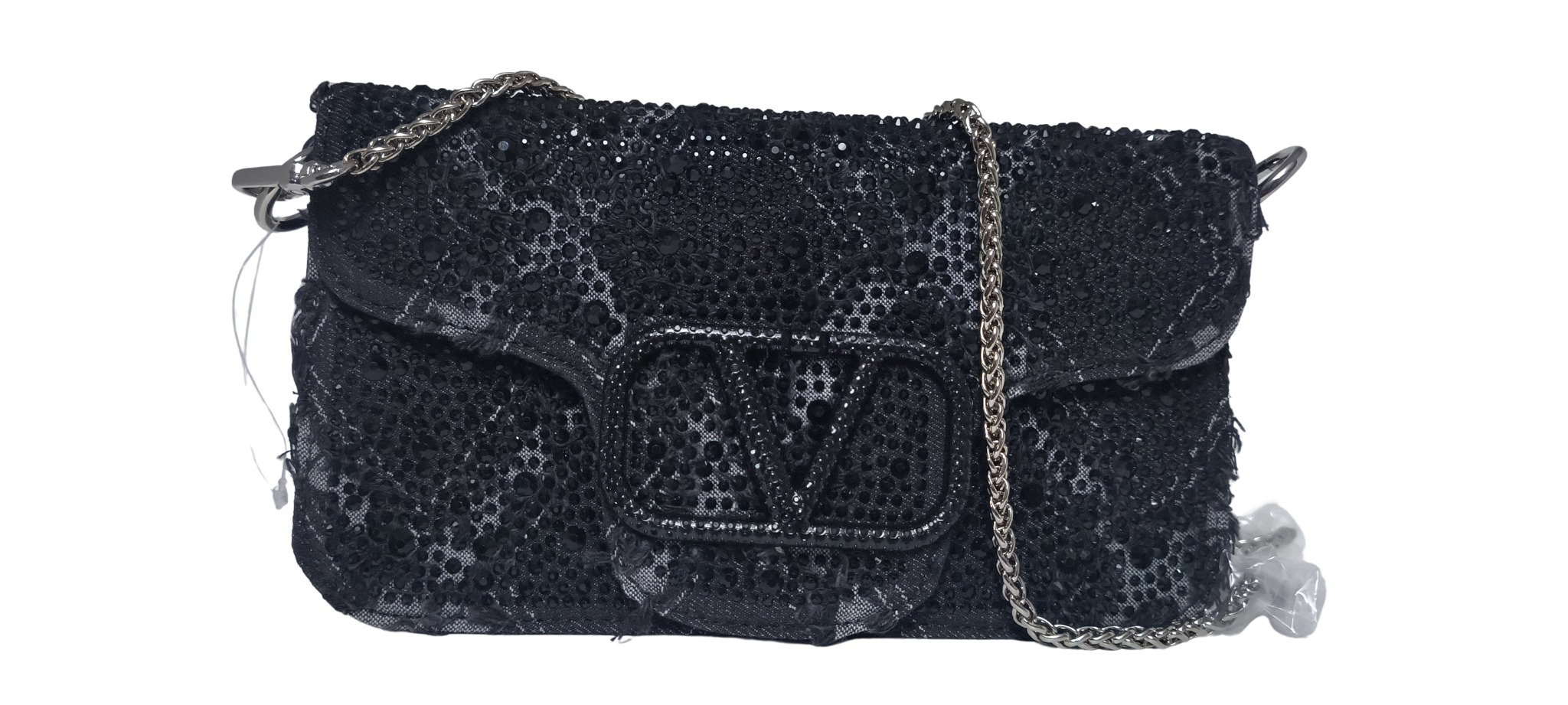 Cartera Luxury Black Shine – Modelo Gala Crystal | Cadena Plateada