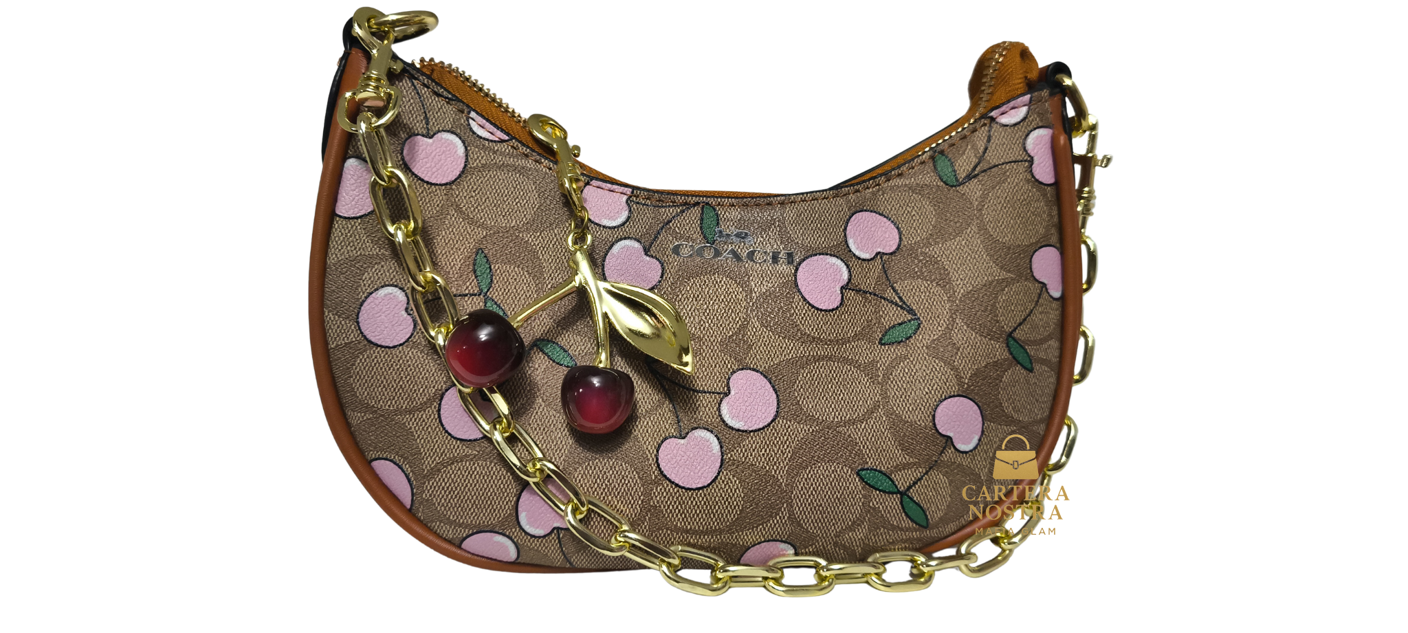 Cartera Coach Cherry – Modelo Half Moon | Cadena Dorada