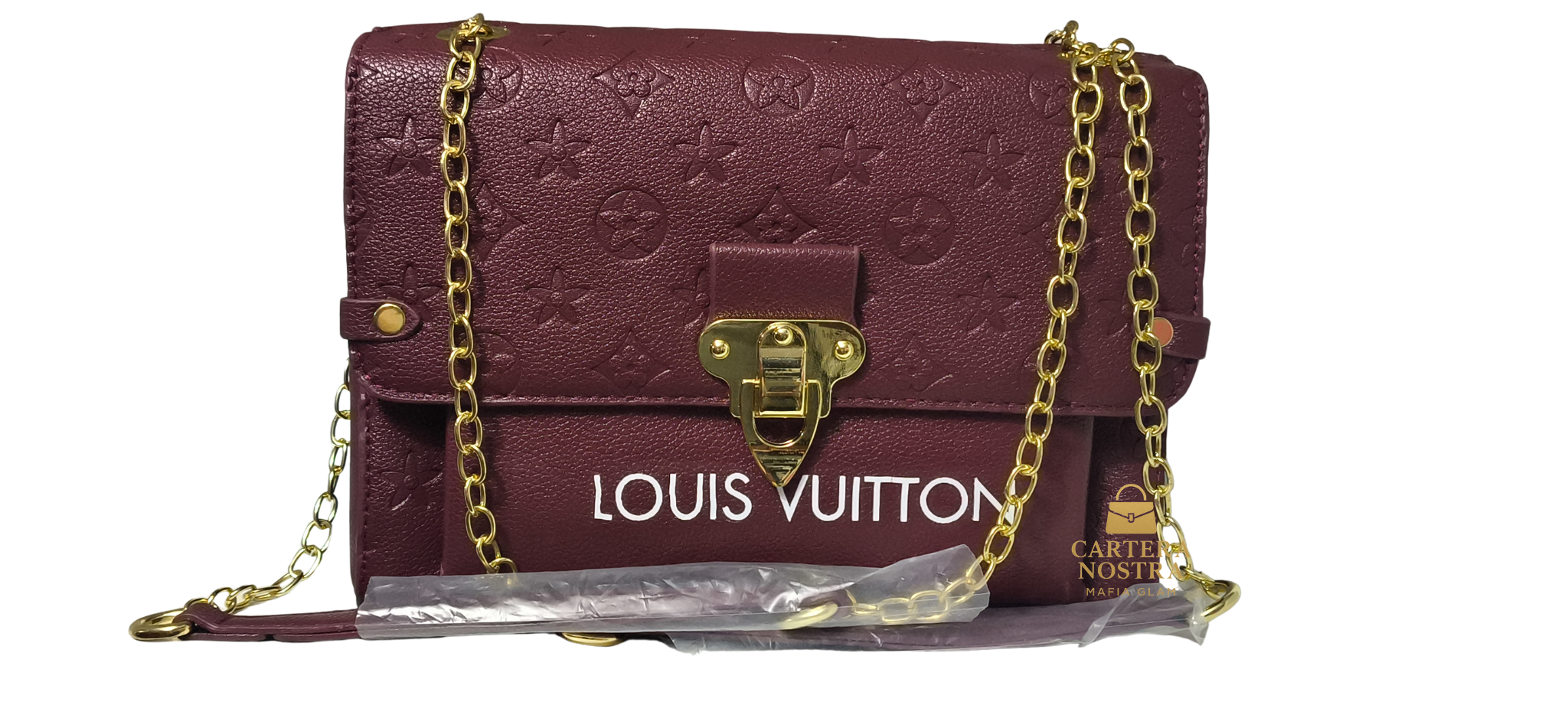 Cartera LV Style Burdeo – Cadena Dorada | Monograma Premium