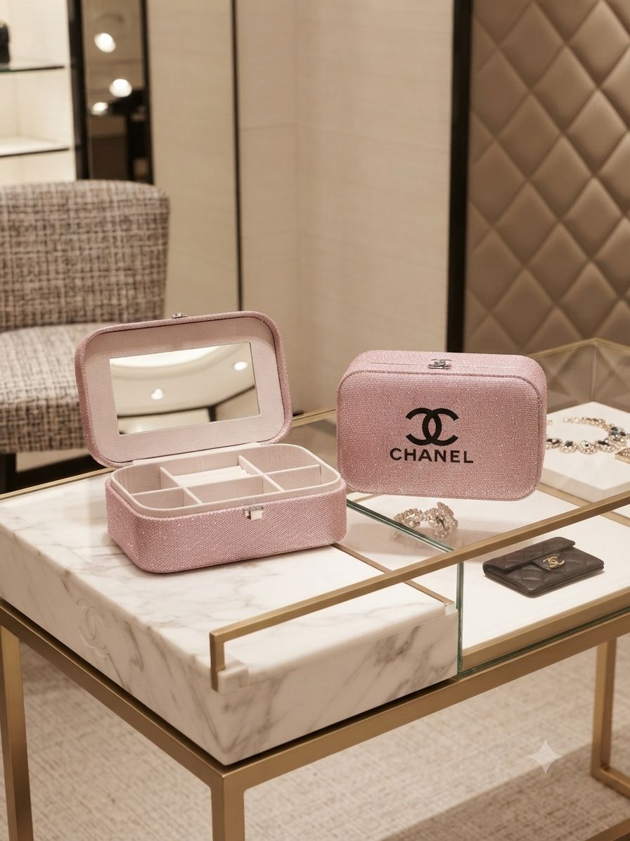 Estuche Organizador de Joyas con Espejo - Textura Brillante Rosa